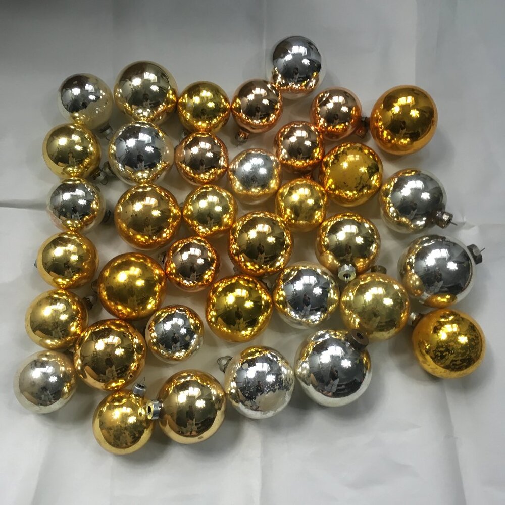 36 Vintage Glass Christmas Ornaments Mercury Gold Silver VTG Estate Lot Set